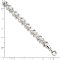 Sterling Silver Polished and Satin 9mm X and O Bracelet, 7" view 4