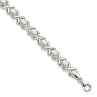 Sterling Silver Polished and Satin 9mm X and O Bracelet, 7" view 1