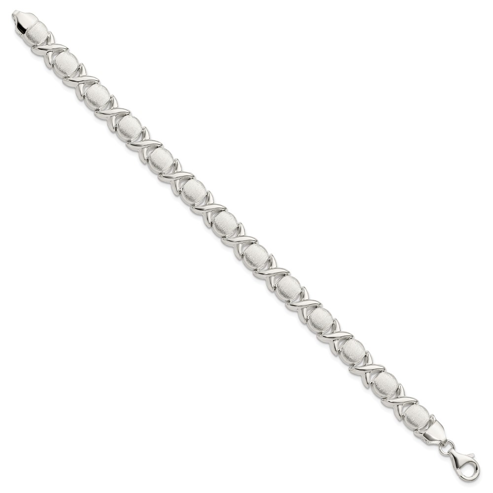Sterling Silver Polished and Satin X and O Bracelet (QG3306-7)