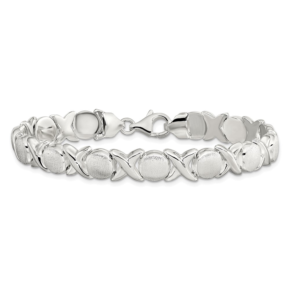 Sterling Silver Polished and Satin X and O Bracelet (QG3306-7)