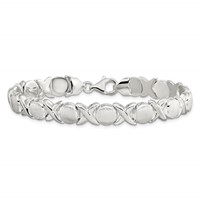 Sterling Silver Polished and Satin 9mm X and O Bracelet, 7" view 3