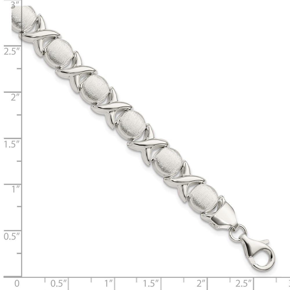 Sterling Silver Polished and Satin X and O Bracelet (QG3306-7)