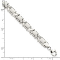 Sterling Silver Polished and Satin 9mm X and O Bracelet, 7" view 4