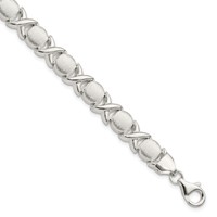 Sterling Silver Polished and Satin 9mm X and O Bracelet, 7" view 1