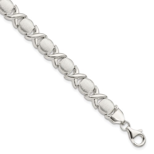 Sterling Silver Polished and Satin 9mm X and O Bracelet, 7"