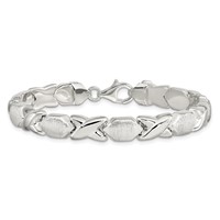 Sterling Silver Polished and Satin 8mm X and O Bracelet, 7" view 3