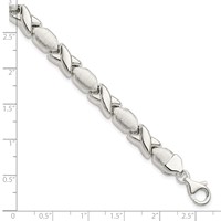 Sterling Silver Polished and Satin 8mm X and O Bracelet, 7" view 4