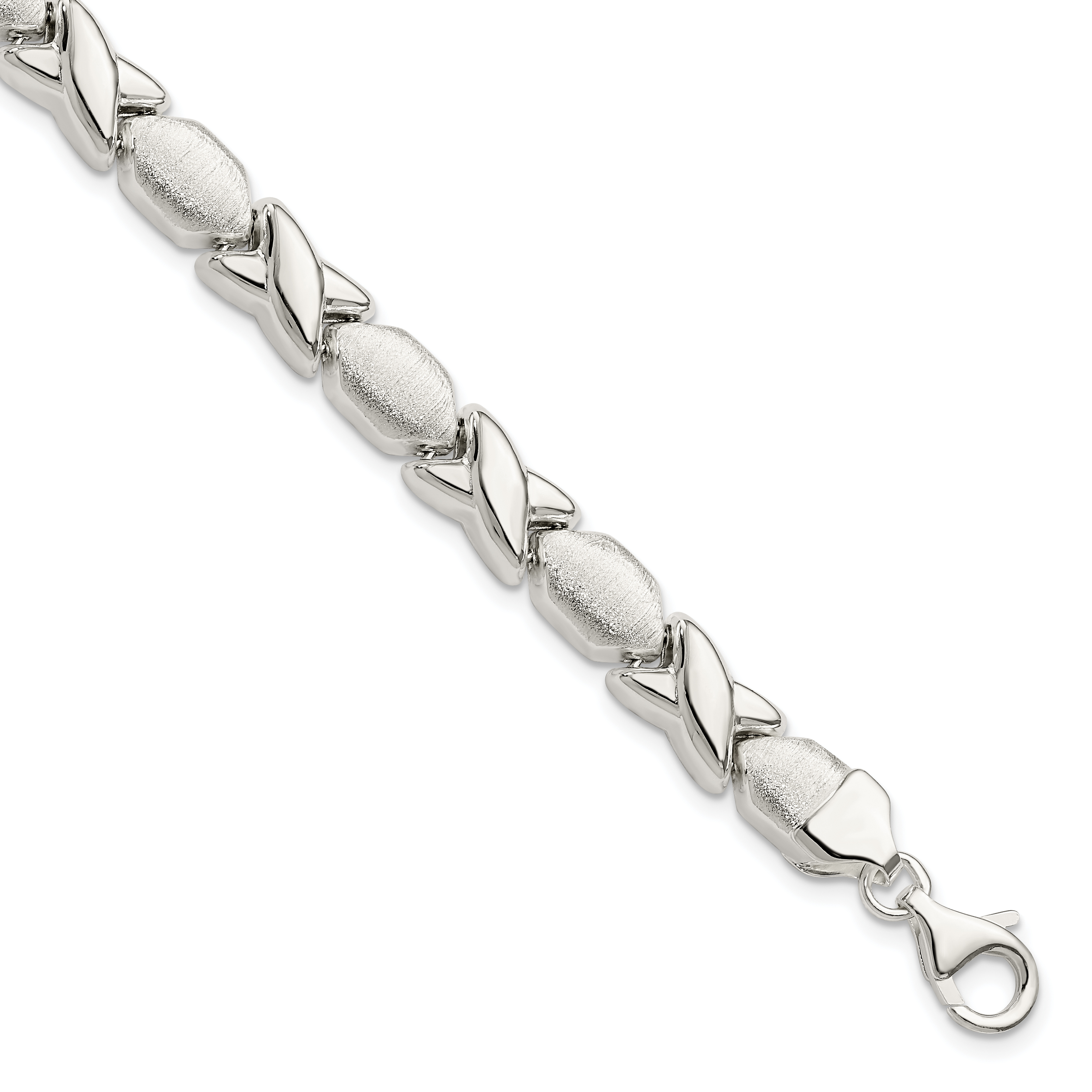 Sterling Silver Polished and Satin X and O Bracelet (QG3307-7)