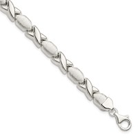 Sterling Silver Polished and Satin 8mm X and O Bracelet, 7" view 1