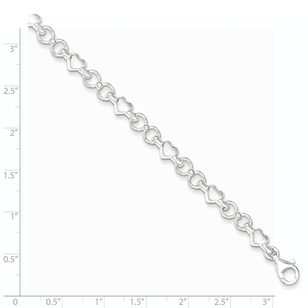 Sterling Silver Polished and Brushed Hearts and Circles Bracelet (QG3310-7.5)