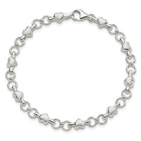 Sterling Silver Polished Circles and Brushed Hearts Bracelet, 7.5" view 3