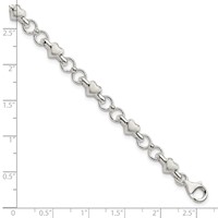 Sterling Silver Polished Circles and Brushed Hearts Bracelet, 7.5" view 4