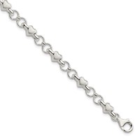 Sterling Silver Polished Circles and Brushed Hearts Bracelet, 7.5" view 1