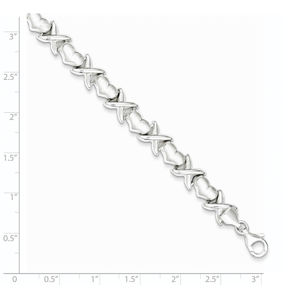 Sterling Silver Polished and Satin X and Hearts Bracelet (QG3311-8)