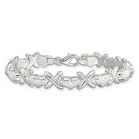 Sterling Silver Polished and Satin X and Hearts Bracelet, 7" view 3