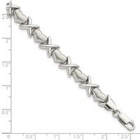 Sterling Silver Polished and Satin X and Hearts Bracelet, 7" view 4