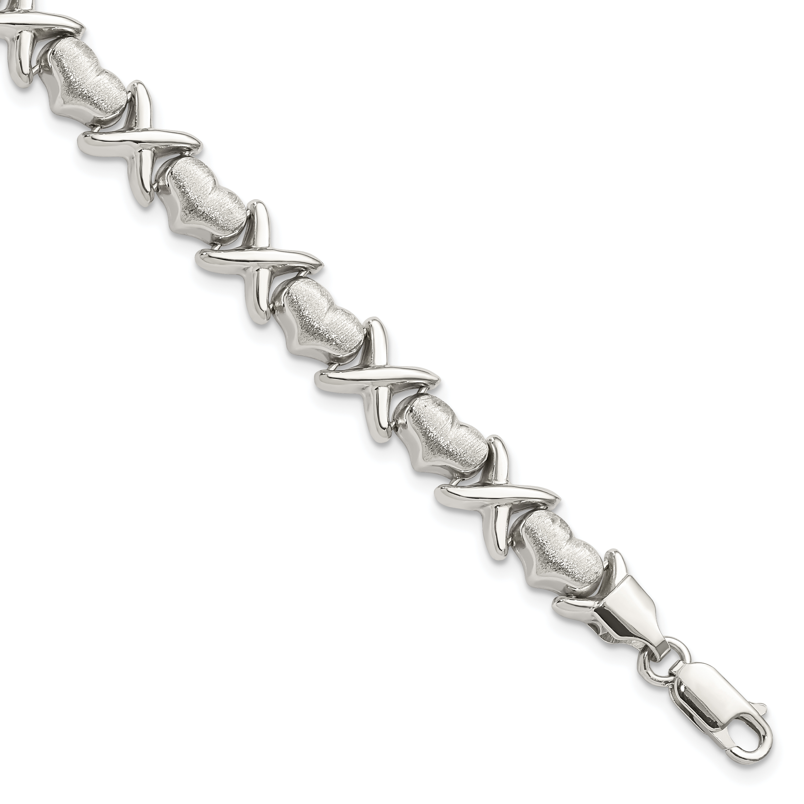 Sterling Silver Polished and Satin X and Hearts Bracelet (QG3311-7)