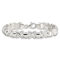 Sterling Silver Polished X and Hearts Bracelet - 7in view 3