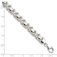 Sterling Silver Polished X and Hearts Bracelet - 7in view 4