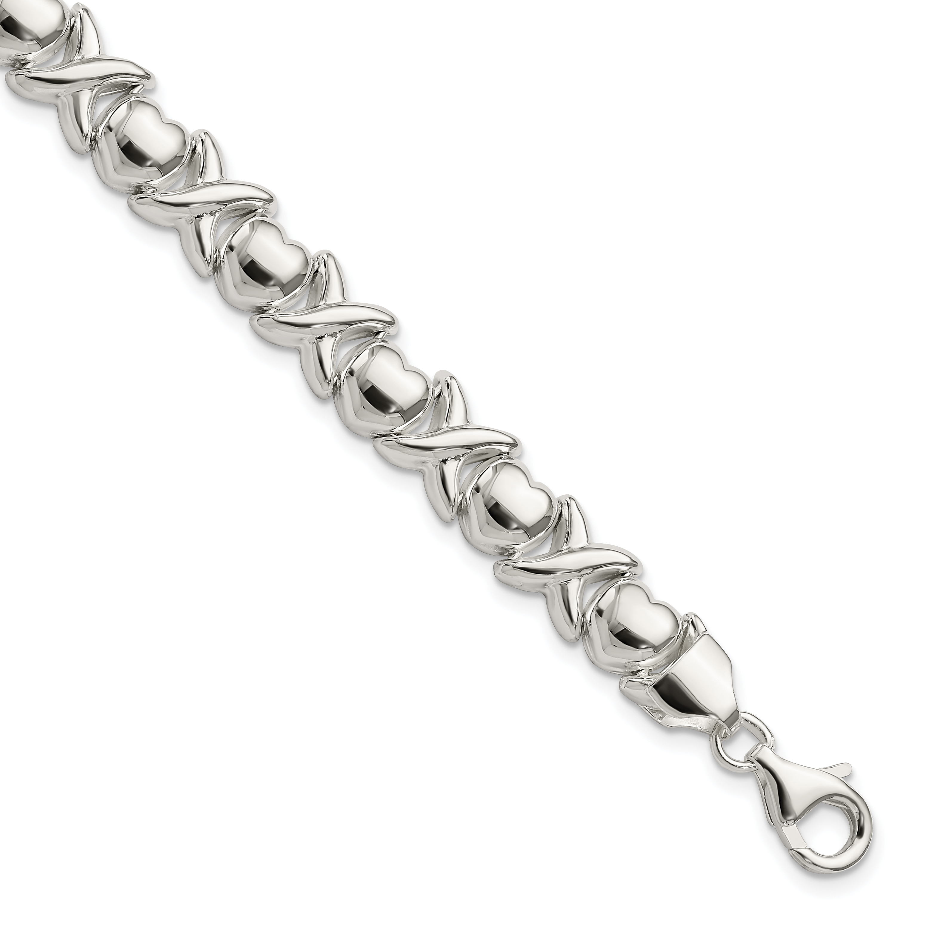 Sterling Silver Polished X and O Bracelet (QG3312-8)