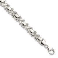 Sterling Silver Polished X and Hearts Bracelet - 7in view 1