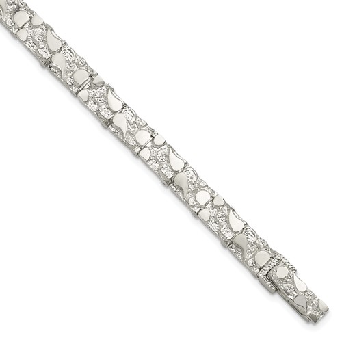 Sterling Silver 7mm Nugget Link Mens Bracelet, 8"