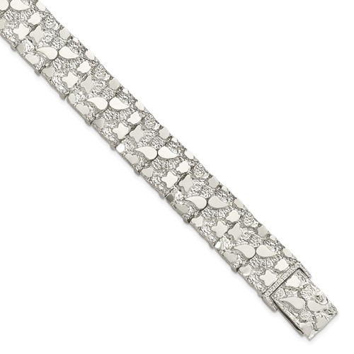 Sterling Silver 15mm Nugget Link Mens Bracelet, 8.5"