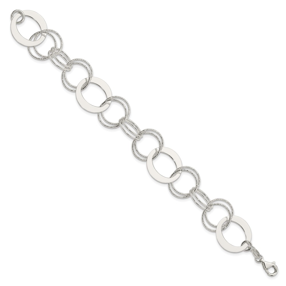 Sterling Silver Polished and Textured Circle Link Bracelet (QG3327-7.5)