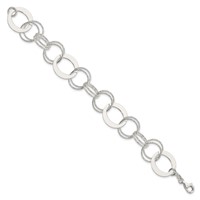 Sterling Silver Polished and Textured 19mm Circle Link Bracelet, 7.5" view 2