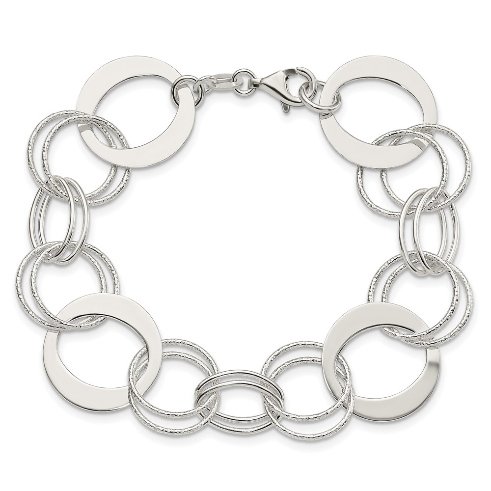 Sterling Silver Polished and Textured Circle Link Bracelet (QG3327-7.5)
