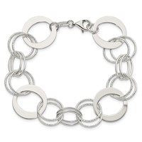 Sterling Silver Polished and Textured 19mm Circle Link Bracelet, 7.5" view 3