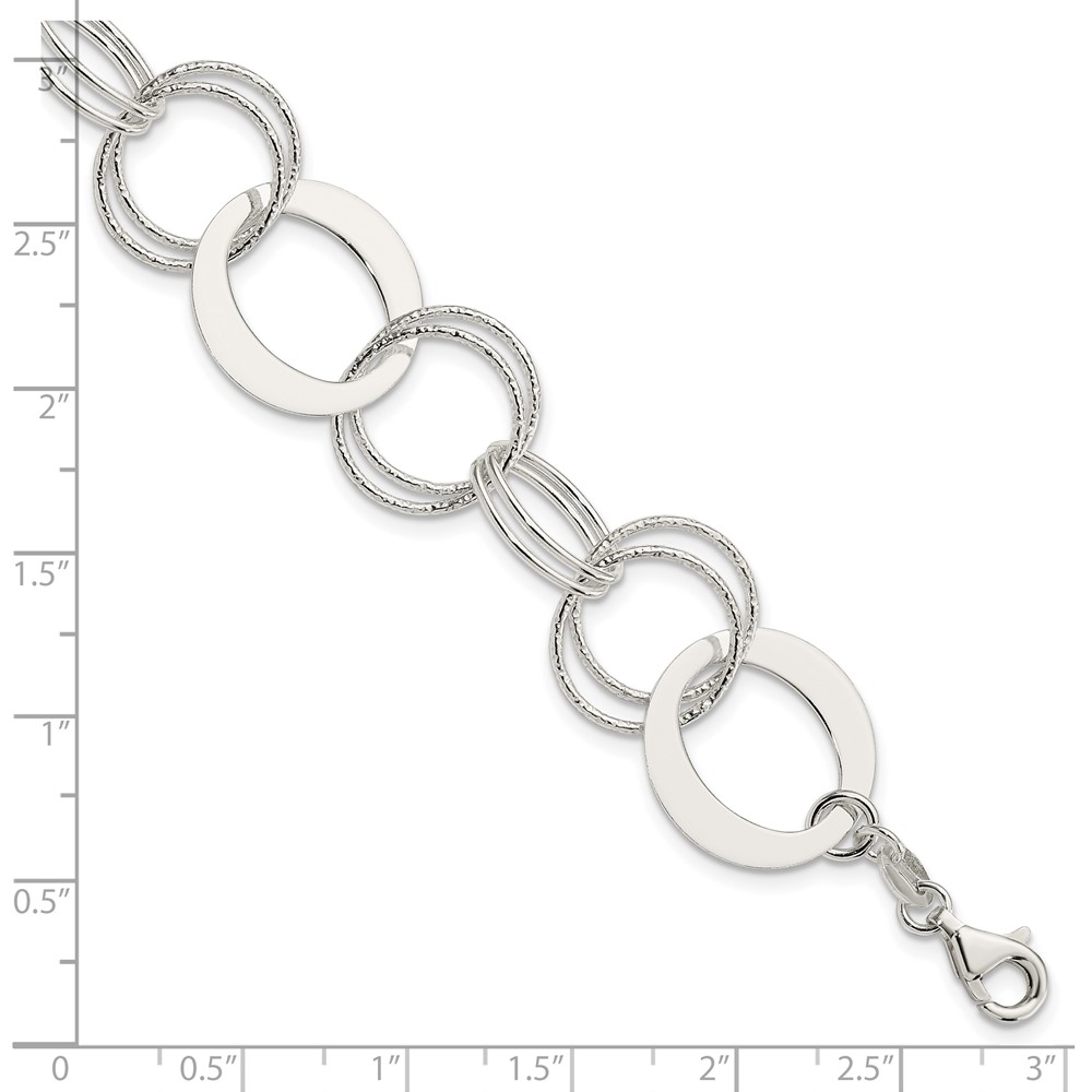 Sterling Silver Polished and Textured Circle Link Bracelet (QG3327-7.5)