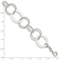 Sterling Silver Polished and Textured 19mm Circle Link Bracelet, 7.5" view 4