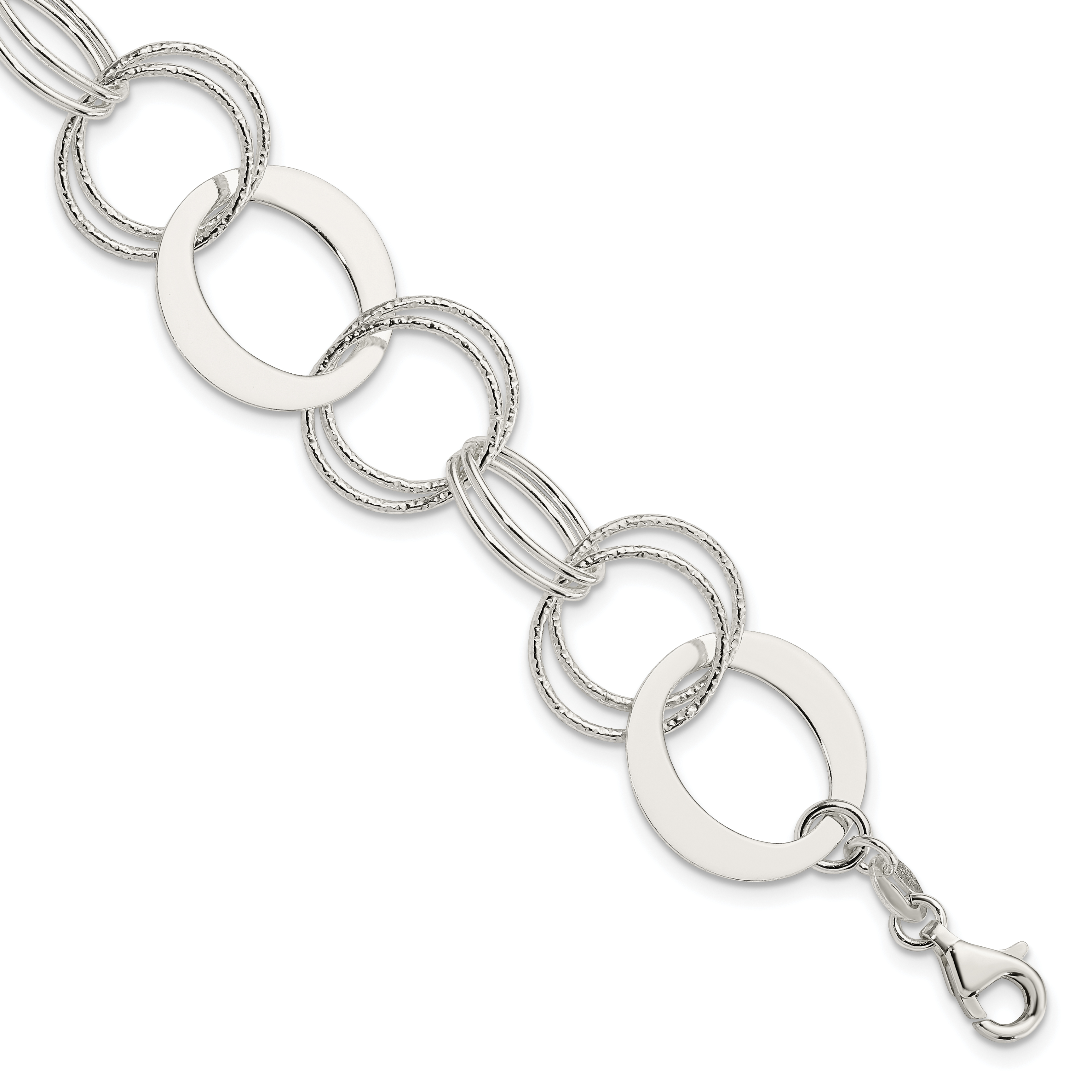 Sterling Silver Polished and Textured Circle Link Bracelet (QG3327-7.5)