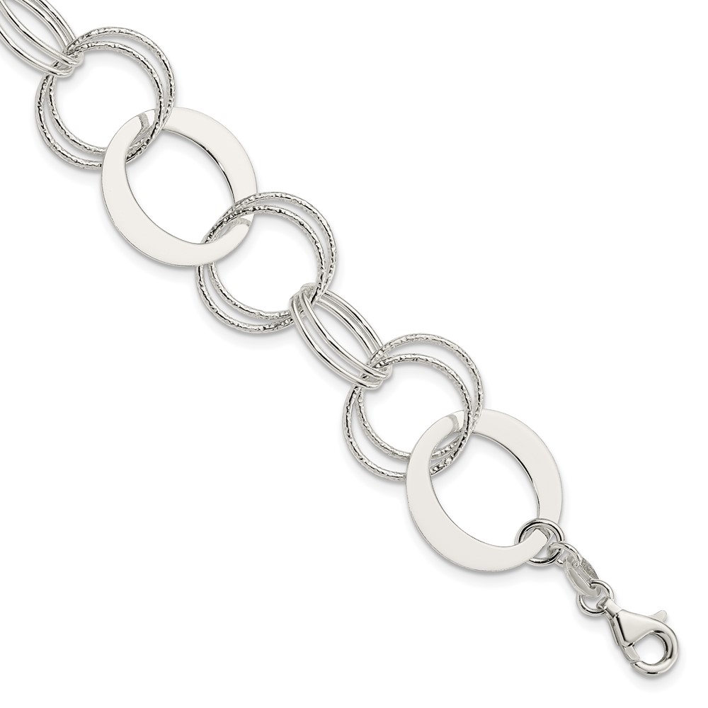 Sterling Silver Polished and Textured Circle Link Bracelet (QG3327-7.5)