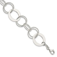 Sterling Silver Polished and Textured 19mm Circle Link Bracelet, 7.5" view 1