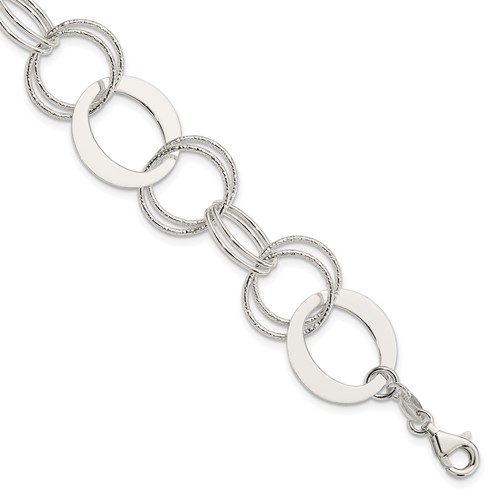 Sterling Silver Polished and Textured 19mm Circle Link Bracelet, 7.5"