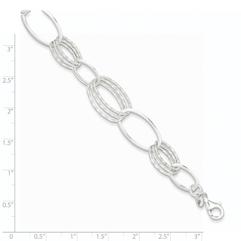 Sterling Silver Polished and Textured Oval Link Bracelet (QG3338-7.5)