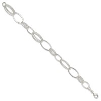 Sterling Silver Polished and Textured Oval Link Bracelet, 7.5" view 2