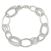 Sterling Silver Polished and Textured Oval Link Bracelet, 7.5" view 3