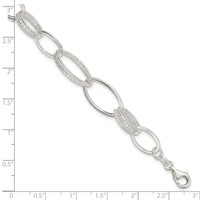 Sterling Silver Polished and Textured Oval Link Bracelet, 7.5" view 4