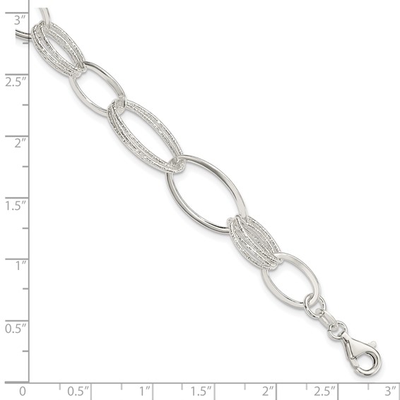 Sterling Silver Polished and Textured Oval Link Bracelet
