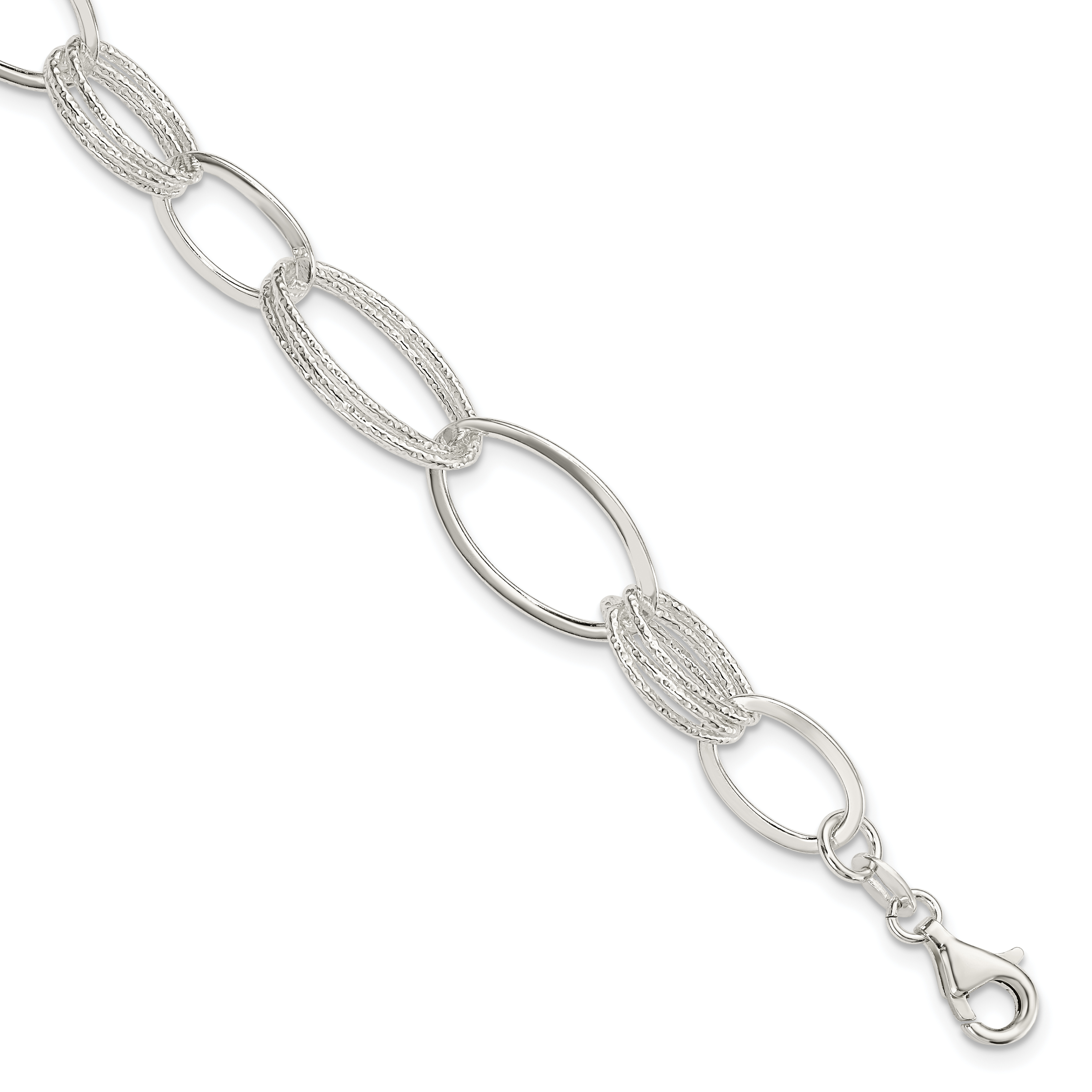 Sterling Silver Polished and Textured Oval Link Bracelet (QG3338-7.5)