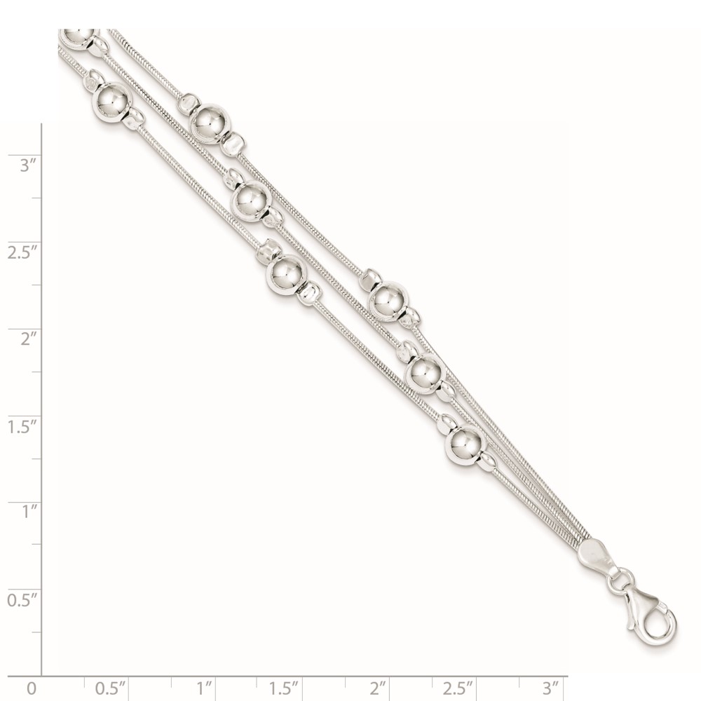 Sterling Silver Polished Bead Snake Chain Bracelet (QG3344-7.5)