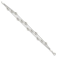 Sterling Silver Polished Beaded 3-Strand Snake Chain Bracelet, 7.5" view 2