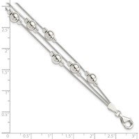 Sterling Silver Polished Beaded 3-Strand Snake Chain Bracelet, 7.5" view 4