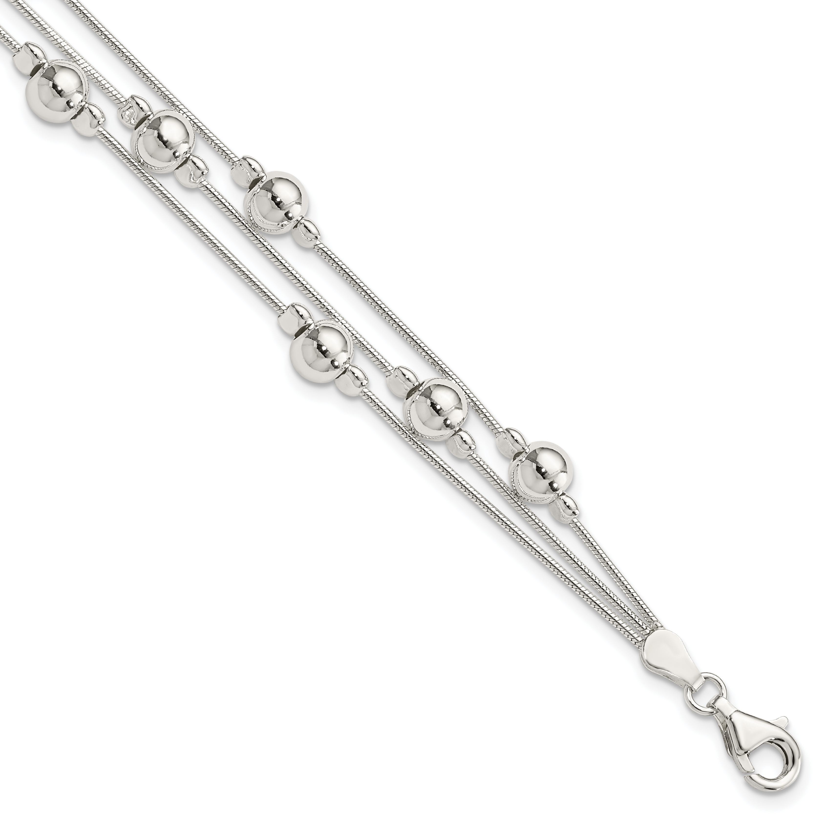 Sterling Silver Polished Bead Snake Chain Bracelet (QG3344-7.5)