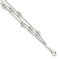 Sterling Silver Polished Beaded 3-Strand Snake Chain Bracelet, 7.5" view 1