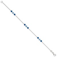 Sterling Silver Polished Aquamarine Capri Blue Glass Bead Bracelet, 7.5" view 2