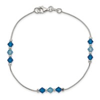 Sterling Silver Polished Aquamarine Capri Blue Glass Bead Bracelet, 7.5" view 3